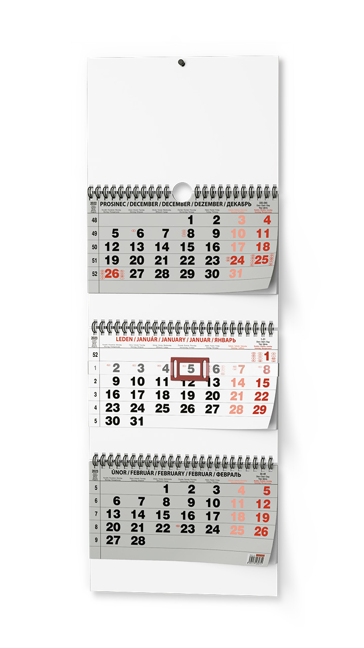Nástěnný kalendář - Tříměsíční - skládaný (s mezinárodními svátky)
