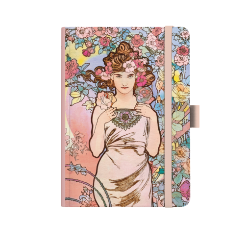 Notes A5 Premium 120g - Alfons Mucha 2027 - linky - Růžový