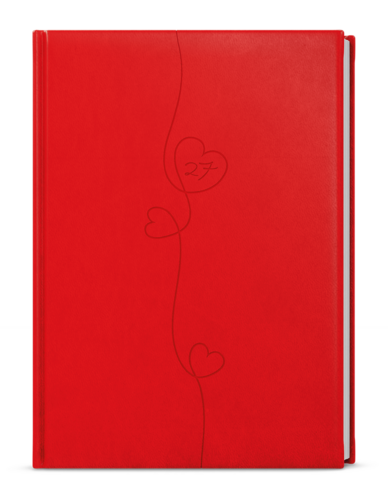 Denní diář - David - Vivella s ražbou - A5 - červená - Srdce