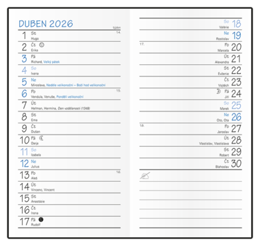 Měsíční diář  - Klára - lamino - Modř