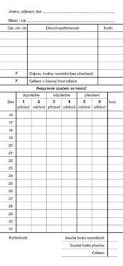 Docházkový list -  píchačka /oboustr./