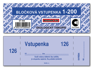 Bločkové vstupenky 1 - 200 čísel