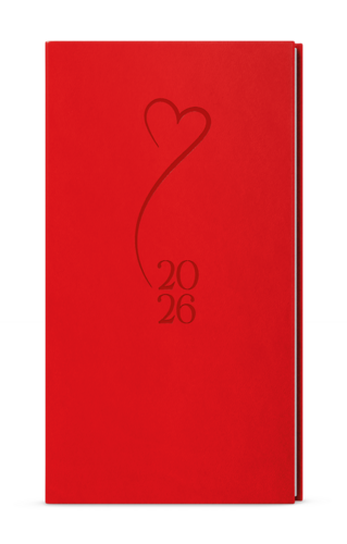 Týdenní diář - Jakub - Vivella s ražbou - kapesní - červená - Srdce