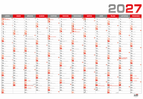 Nástěnný roční kalendář B1 - červený