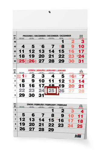 Nástěnný kalendář - Tříměsíční - A3 (s mezinárodními svátky) - černý