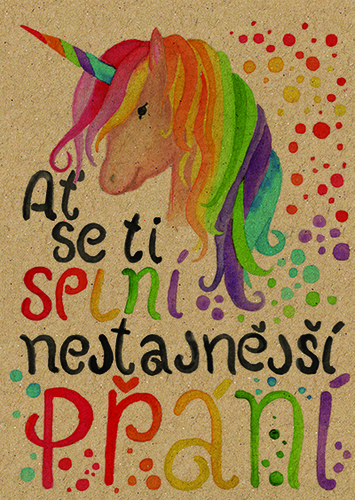 Přáníčko BeBechy - recyklovaný papír - Jednorožec