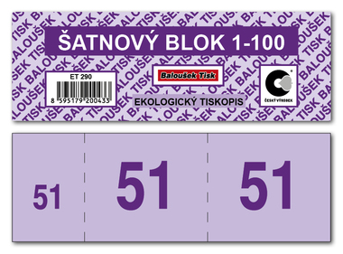 Šatnové bloky  1-100 čísel