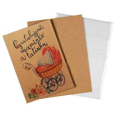 Přáníčko BeBechy – recyklovaný papír – Kočárek
