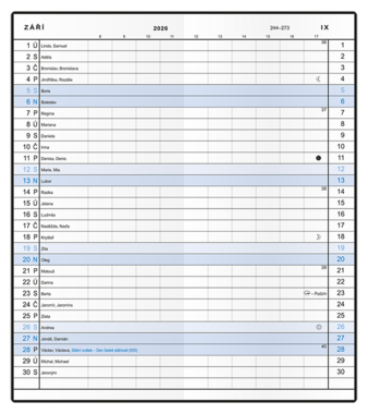 Měsíční diář - Xenie - PVC - černá