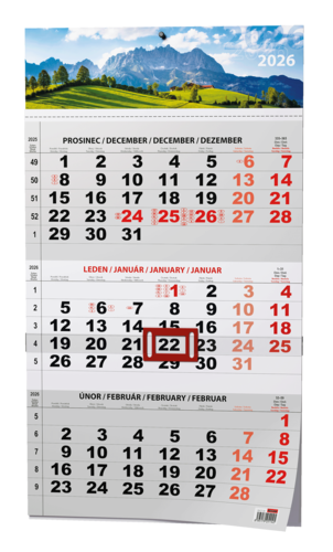 Nástěnný kalendář - Tříměsíční - A3 (s mezinárodními svátky) - černý - Příroda           