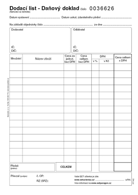 Dodací list - daňový doklad A5 čísl. - EET