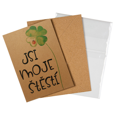 Přáníčko BeBechy – recyklovaný papír – Čtyřlístek