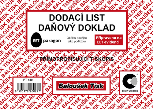 Dodací list - daňový doklad A6 - EET