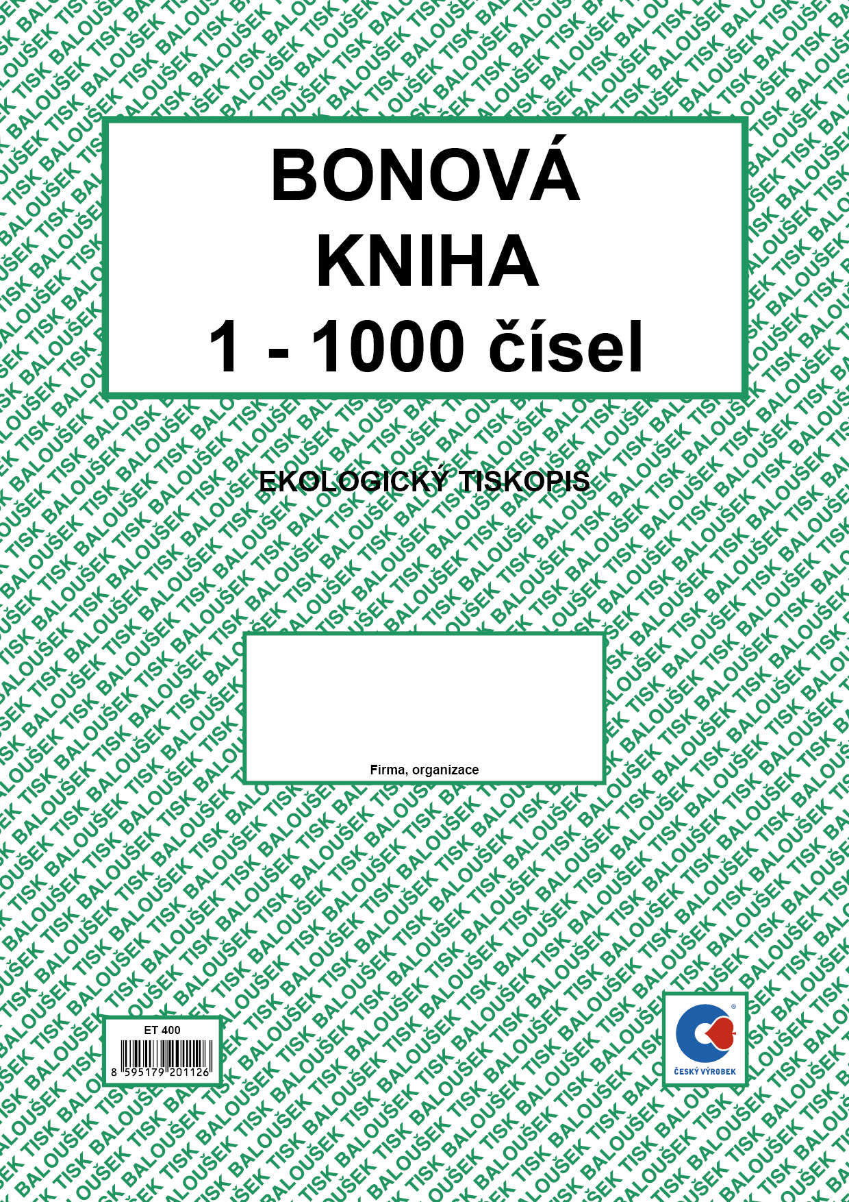 Bonová kniha A4, 1-1000 čísel, 100 listů, perforace, BALOUŠEK, ET400 