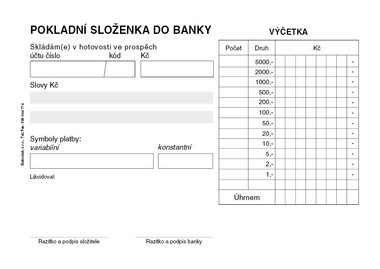 Pokladní složenka do banky A6