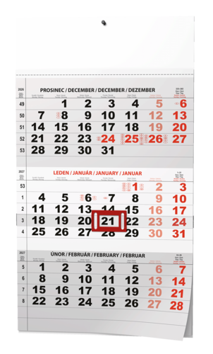 Nástěnný kalendář - Tříměsíční - A3 (s mezinárodními svátky) - černý      