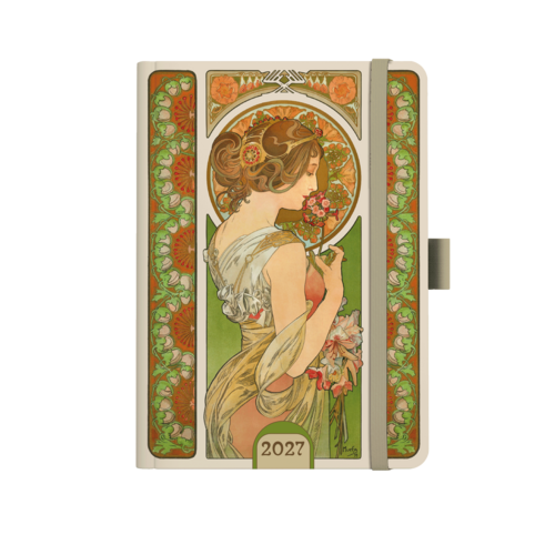 Denní diář A5 - Alfons Mucha 2027 - Zelený
