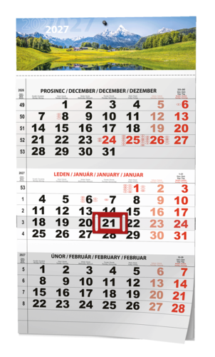 Nástěnný kalendář - Tříměsíční - A3 (s mezinárodními svátky) - černý - Příroda           