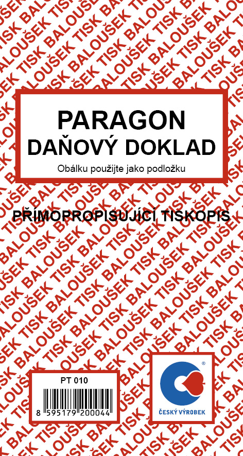 Paragon, 80x150mm, daňový  doklad, samopropis, 50 listů, BALOUŠEK PT010