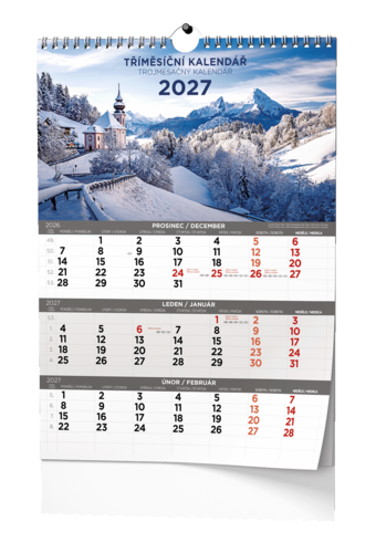 Nástěnný kalendář - Tříměsíční - A3 - Obrázkový
