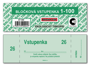 Bločkové vstupenky 1 - 100 čísel