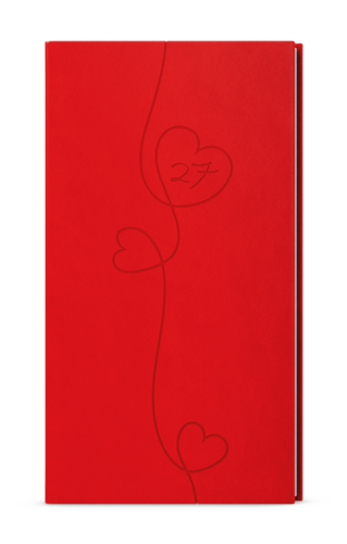 Týdenní diář - Jakub - Vivella s ražbou - kapesní - červená - Srdce