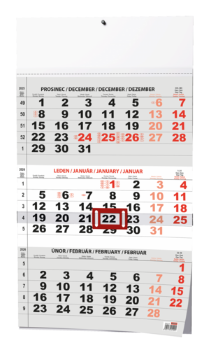 Nástěnný kalendář - Tříměsíční - A3 (s mezinárodními svátky) - černý                         