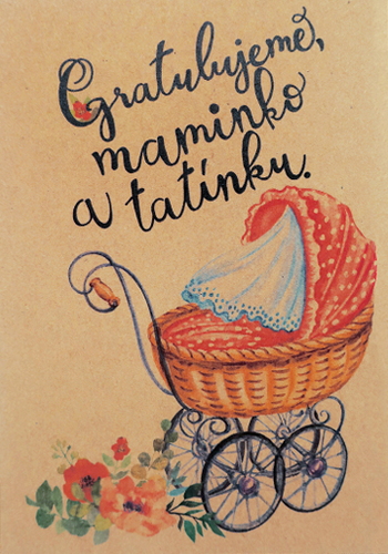 Přáníčko BeBechy – recyklovaný papír – Kočárek